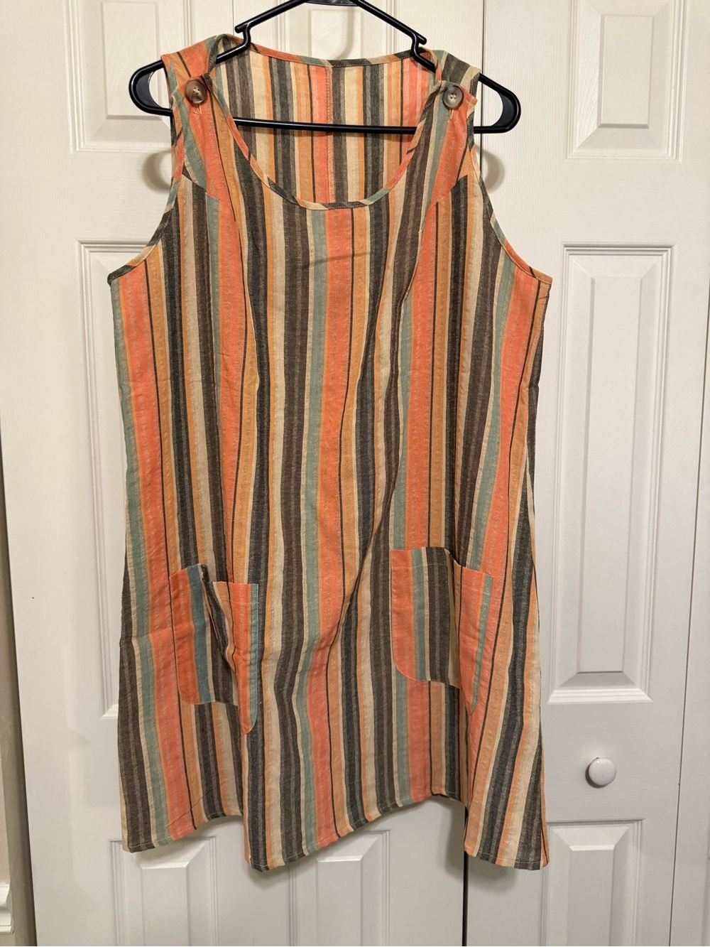 Striped Sleeveless Pocket Dress - Orange & Brown